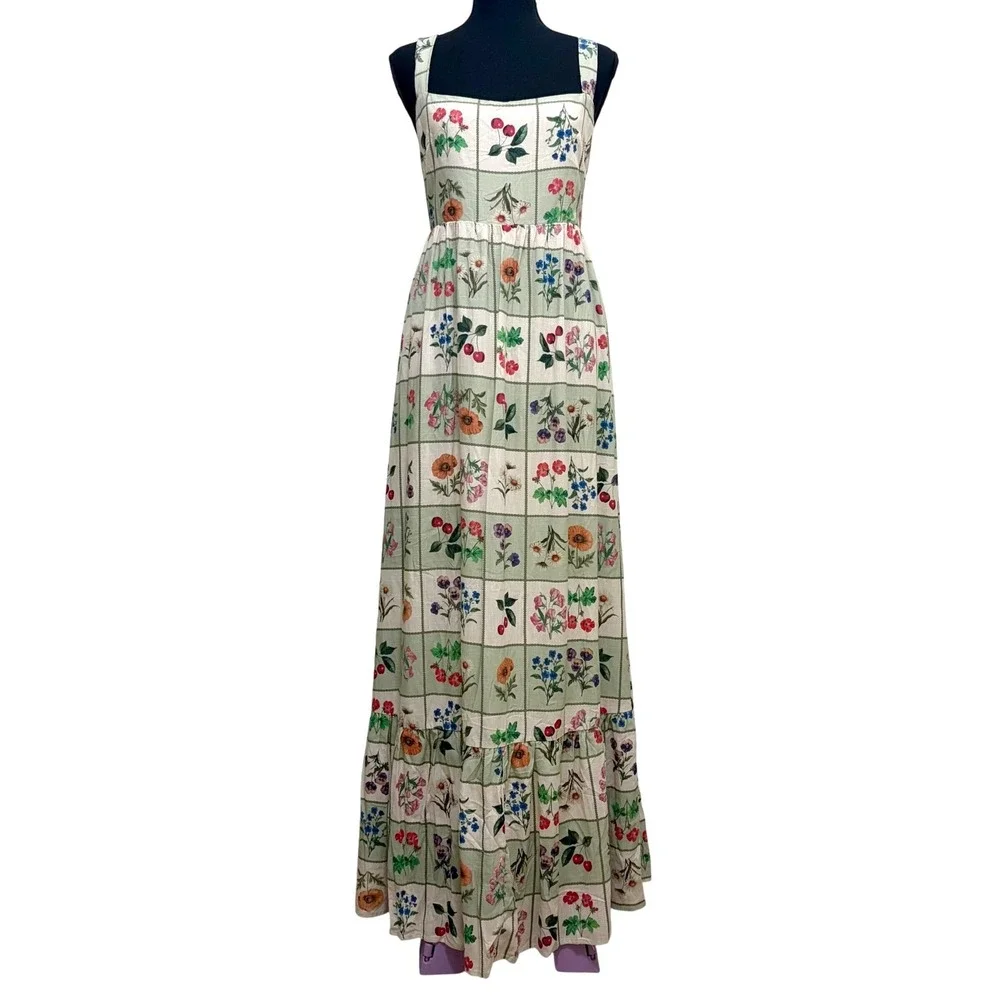 NEW Petal + Pup Flower Market Maxi Dress M Linen Blend Cottage Country Garden